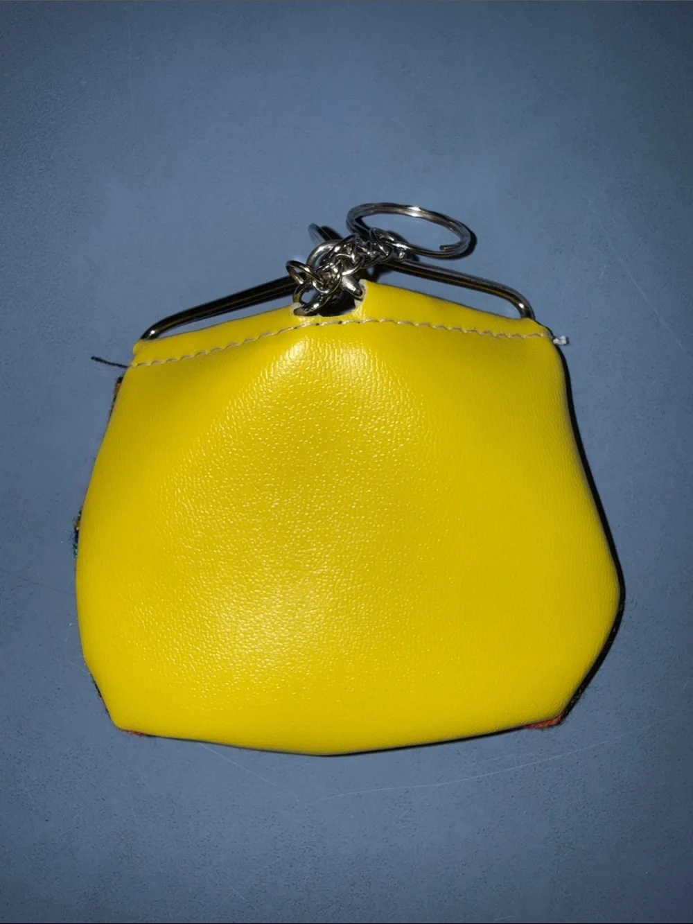 Yellow Multicolor Stripe Coin Purse with Metal Keyring
